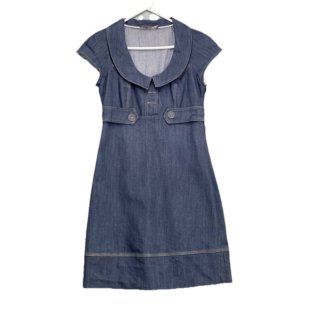 Sandro Ferrone Roma‎ Denim Dress Sz S Peter Pan Collar Cap Sleeves